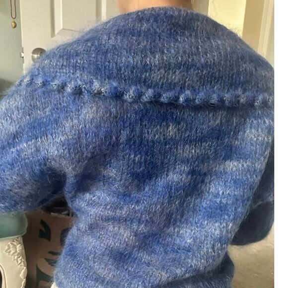 Vintage Mohair Wool Sweater blue collared Bohemian fuzzy warm bat wing sleeve - Picture 16 of 16